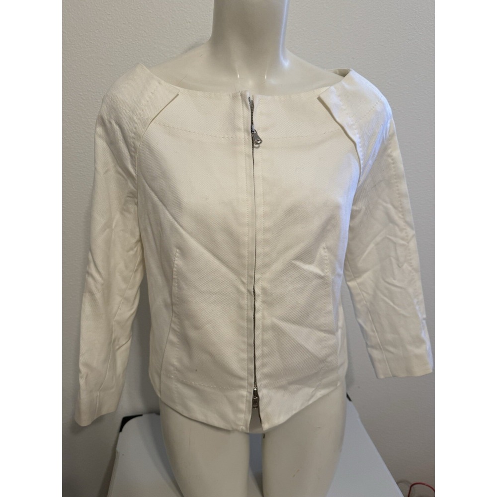 $1595 NWT‎ KaufmanFranco White Basketweave Wide Neck Top Jacket Size 6 US 42 IT